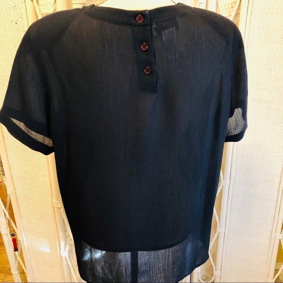 Vintage 90s Crinkle Blouse: Rena Rowan Navy Button-Back Top, Plus Size 14 - Picture 5 of 16